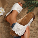 Sandales compensées femme à fleur en relief