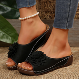 Sandales compensées femme à fleur en relief