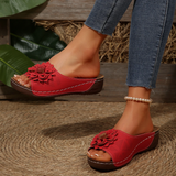 Sandales compensées femme à fleur en relief