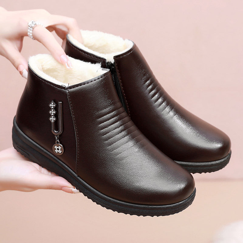 Bottines en peluche et en cuir pour femmes