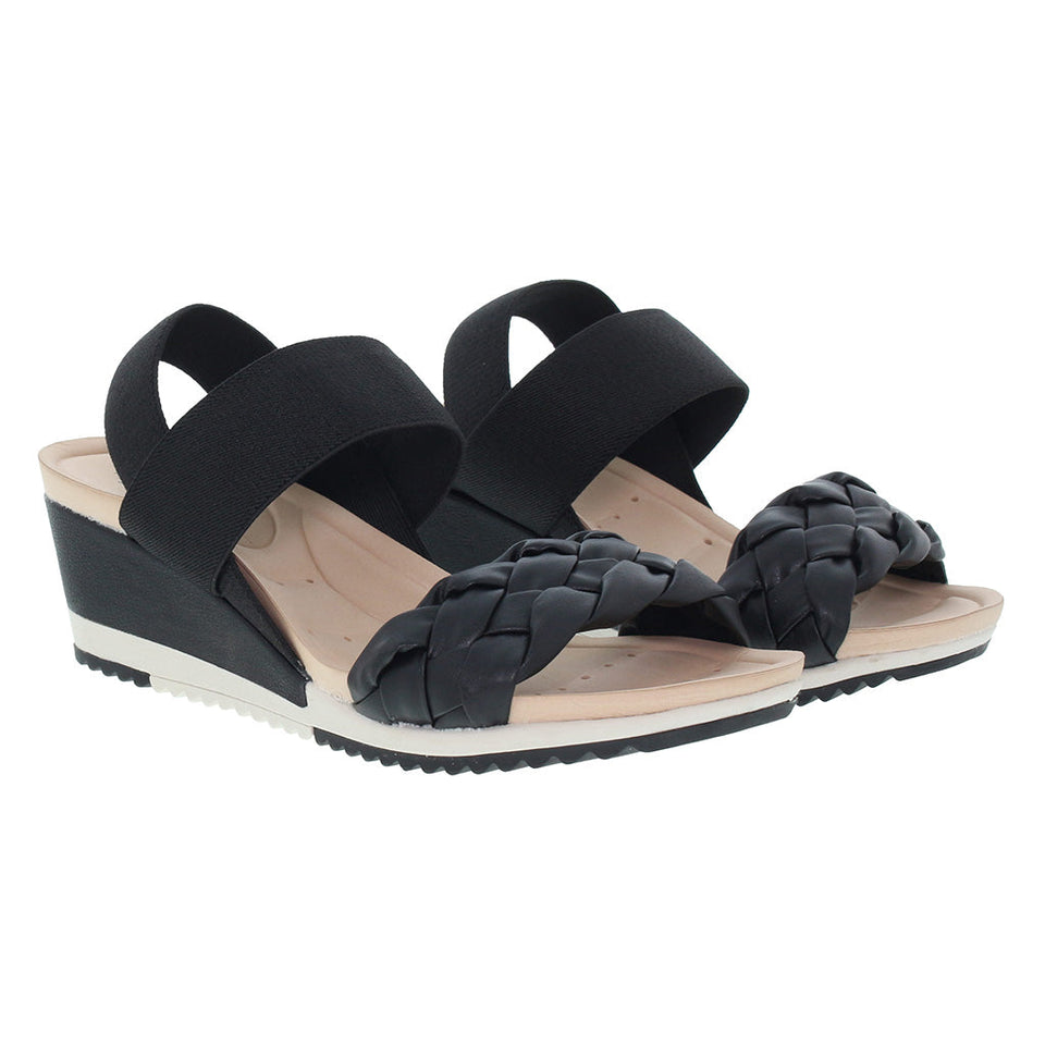 Sandale anti-transpirante compensée ultra-confortable avec double bride élastique pour femmes (DRY-TECH)