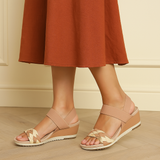 Sandale anti-transpirante compensée ultra-confortable avec double bride élastique pour femmes (DRY-TECH)