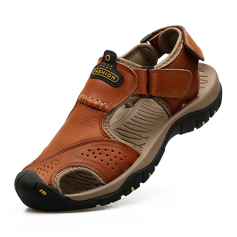 sandales fermées en cuir véritable pour homme et femme