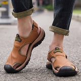 sandales fermées en cuir véritable pour homme et femme