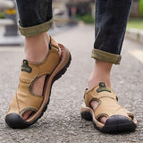 sandales fermées en cuir véritable pour homme et femme