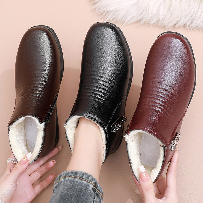 Bottines en peluche et en cuir pour femmes