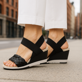 Sandale anti-transpirante compensée ultra-confortable avec double bride élastique pour femmes (DRY-TECH)