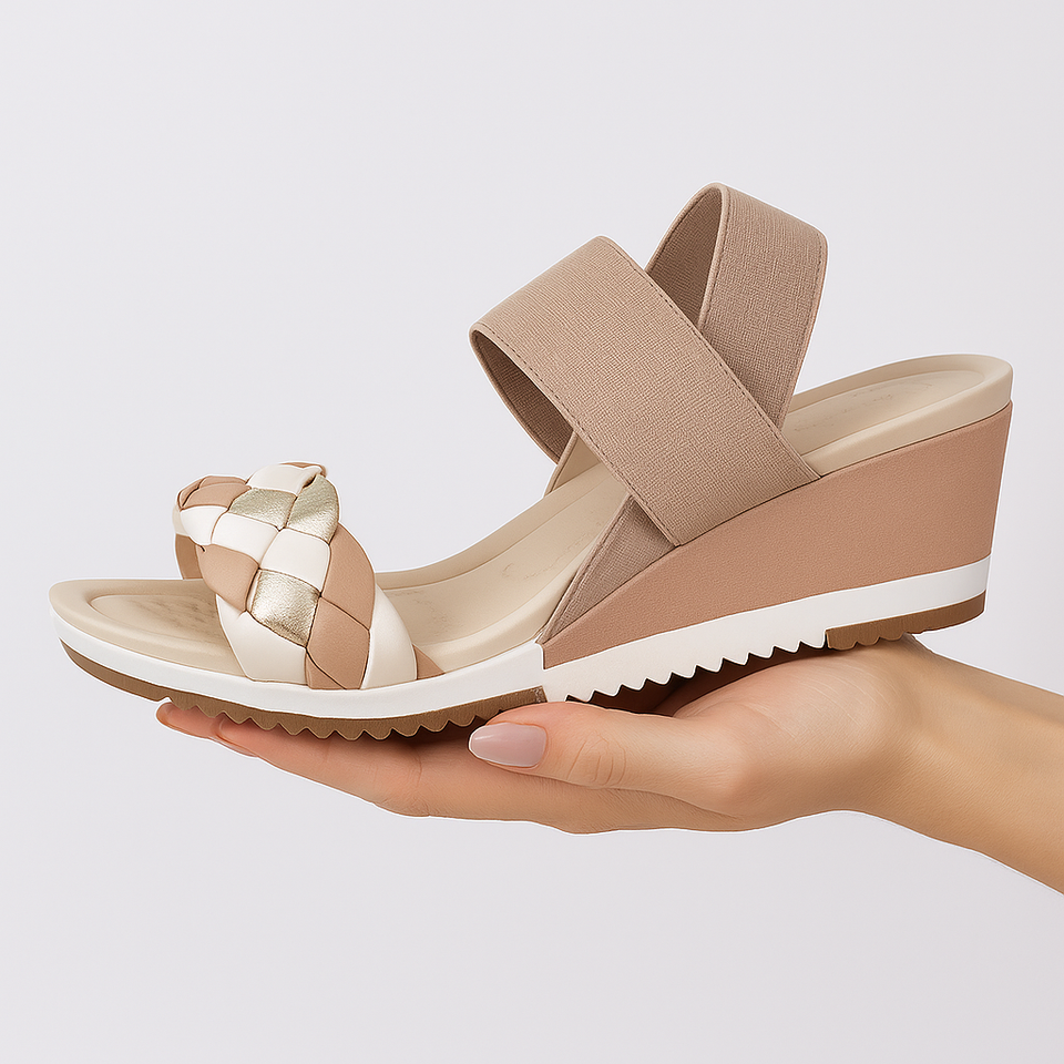 Sandale anti-transpirante compensée ultra-confortable avec double bride élastique pour femmes (DRY-TECH)