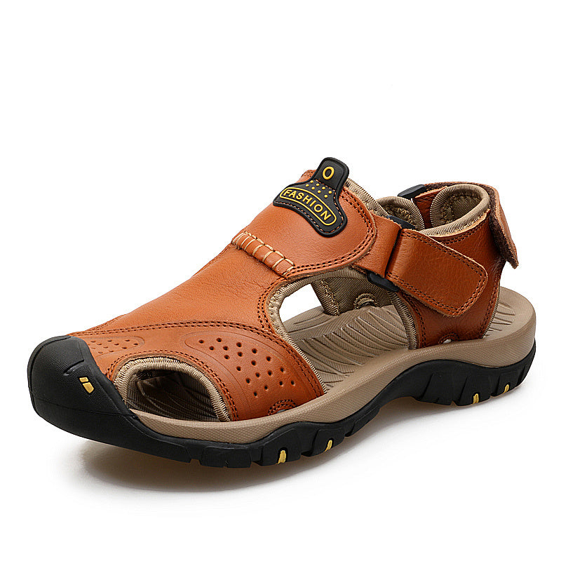 sandales fermées en cuir véritable pour homme et femme