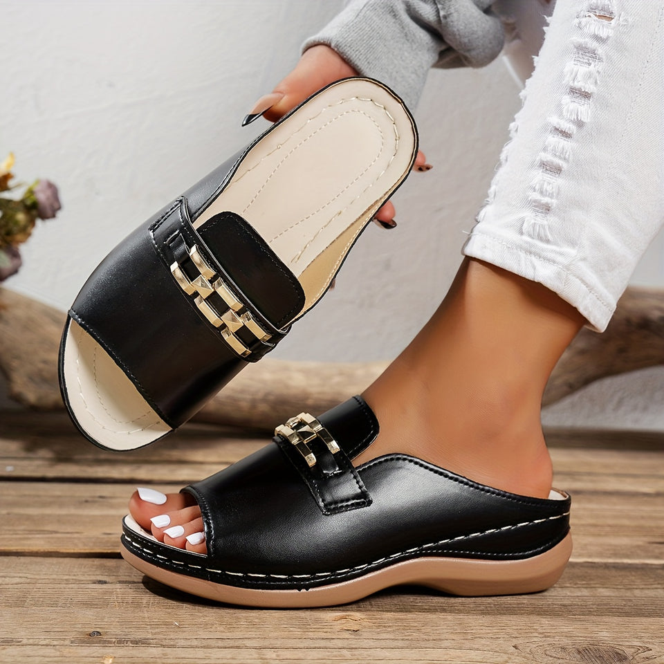 Sandales à Plateforme Style Romain avec Boucle Métallique