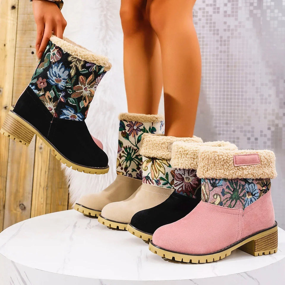 Bottes de neige d’hiver brodées pour femme