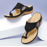 Sandales orthopédiques compensées brodées de fleurs